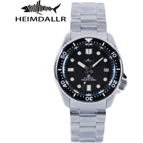 HEIMDALLR NH35 Automatic Diving Watch 200M Water Resistant 3C Luminous Dial Sapphire Glass Mechanic Wristwatch Steel Band
