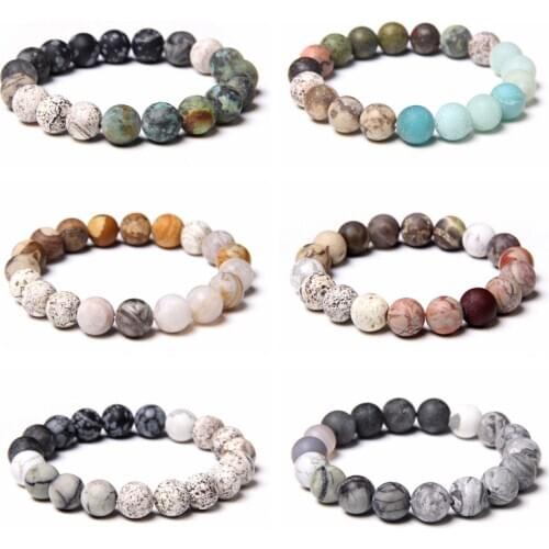 Matte mixed natural 10mm stone beads bracelet for Men women Distance Classic genuine mineral gem stone Beaded Bracelet wholesale