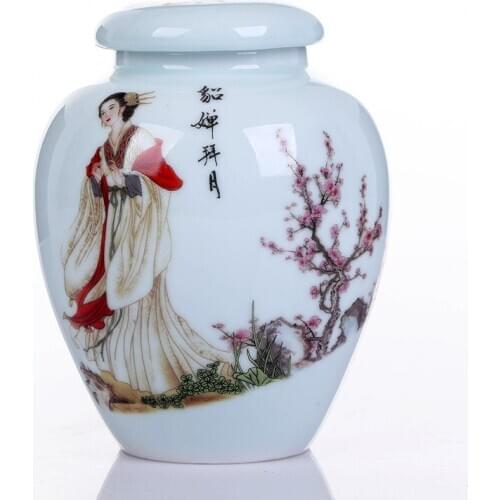 Four Beautiful Women Ceramic Big Tea Caddy Box Porcelain Sealed Kung Fu Tea bottles & jars Storage Canister Decorative Vase