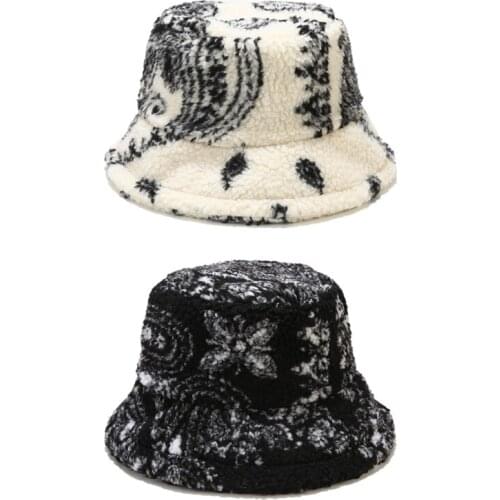 D0LF Lamb Wool Winter Fall Plush Hat Graffiti Hat Warm Fisherman Casual Fit for Home Trend Casual Basin Hat Lover Hat