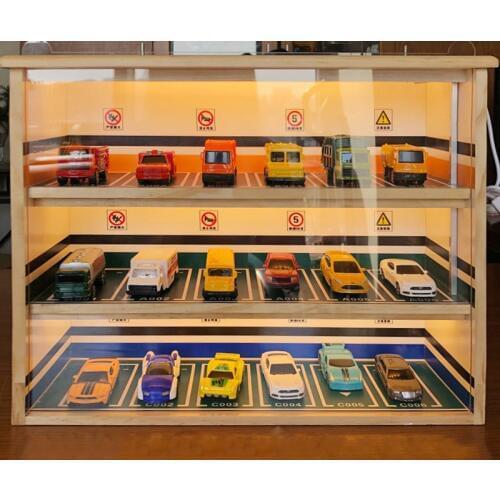 1:64 1:43 1:32 scale 2/3 layers wooden parking lot toy scene display cabinet with light car model underground garage Storage box