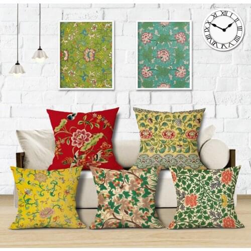 Ethnic Style Colorful Printing Cushion Covers Chinese style Linen Throw Pillow Case Sofa Car Seat Home Decorative Custom Cute