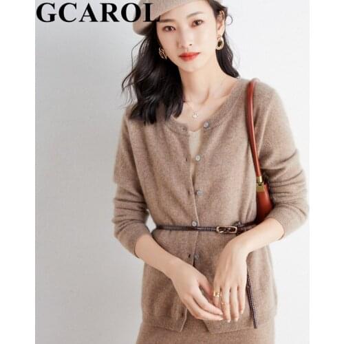 GCAROL Women O Neck Elegant Short Cardigan Soft Stretch Single-breasted Close-fitting Sweater Autumn Winter Basic Knitted Coat