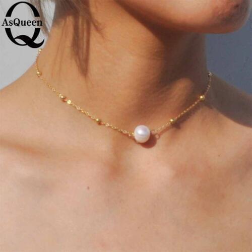 Genuine Pearl Choker Necklace Fashion Gold Color Chain With Freshwater Pearl Necklace for Women Jewelry