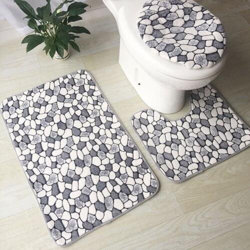 Modern Style And Fashion Color Three-Piece Bathroom Floor Mats Bathroom Toilet Anti-Slip Coral Plush Carpet Door Mat Vacuum