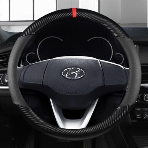 Carbon Fiber Leather Car Steering Wheel Cover Anti-slip for Hyundai i30 kona i10 i35 elantra santa fe Auto Accessories