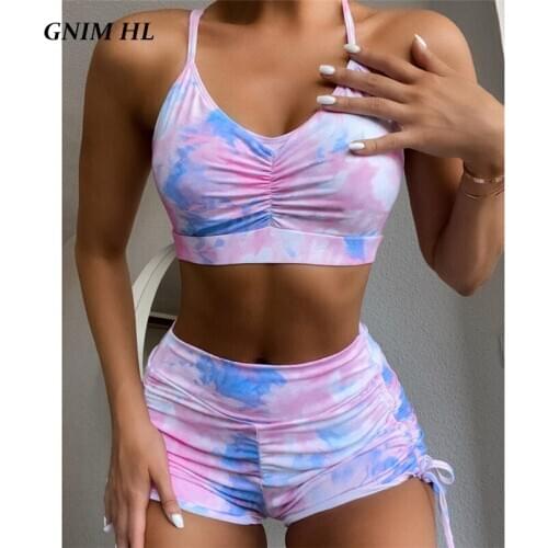 GNIM High Waist Swimsuit Women Print Bikini Mujer 2020 Summer Beachwear Bandage Swimwear Two Piece New Bather Suit Women Biquini