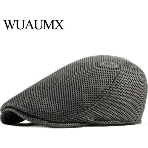 Wuaumx Summer Casual Breathable Berets Hat Plain Mesh Peaked Flat Ivy Cap Duckbill Hat Men Women Solid White Black Beret Cap
