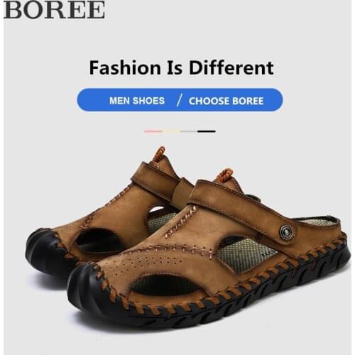 Summer Sandals Men Leather Classic Roman Sandals 2021 Slipper Outdoor Sneaker Beach Rubber Flip Flops Men Water Trekking Sandals
