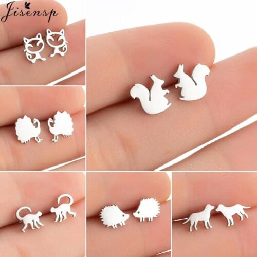 Lovely Stainless Steel Cat Dog Earrings for Women Kids Everyday Jewelry Cute Animal Squirrel Ostrich Monkey Ear Studs Wholesale
