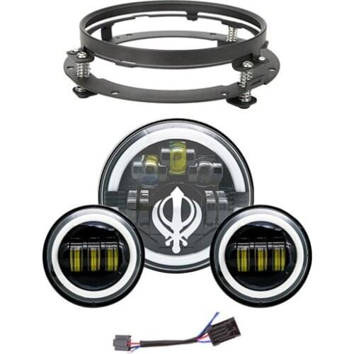 Motorcycle 7" Motor H4 LED Headlight Trim Ring Bezel Visor 4.5" Fog Lamp Trim Ring Bezels For Touring Street Glide