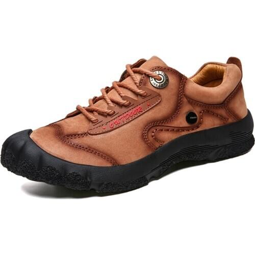 Men Hiking Mountain Shoes Climbing Genuine Cow Leather Waterproof Outdoor Breathable