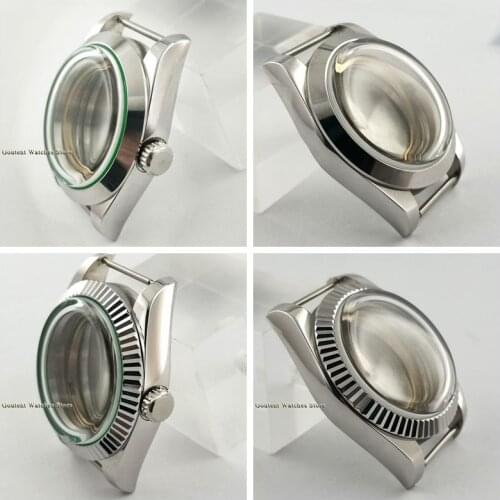 New 40mm Coated Glass Watch Case Silver Stainless Steel Case Fit ETA 2836 Miyota 8215 821A Mingzhu DG2813 3804 Movement