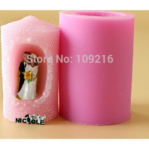 Wholesale!!!1pcs New 5.5*9.8CM 3D The Wedding(LZ0128) Silicone Handmade Candle Mold Crafts DIY Mold