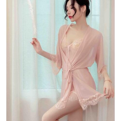 Hot Sexy Lace Nightgown Women Sleepwear Pyjamas Visible Spaghetti Strap Mini Nightdress Summer Negligee Babydoll Nightwear