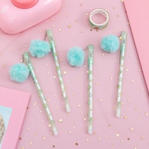 8 PCs Student Creative Pompons Avocado Transparent Rod Gel Pen Black Student Stationery Gel Pen Wholesale Custom