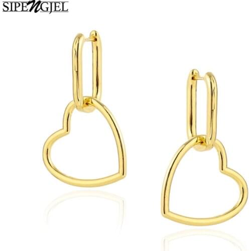 SIPENGJEL New Fashion Gold Simple personality Hip Hop Earrings Large Geometric Heart Star Drop Earrings For Women Ins Jewelry