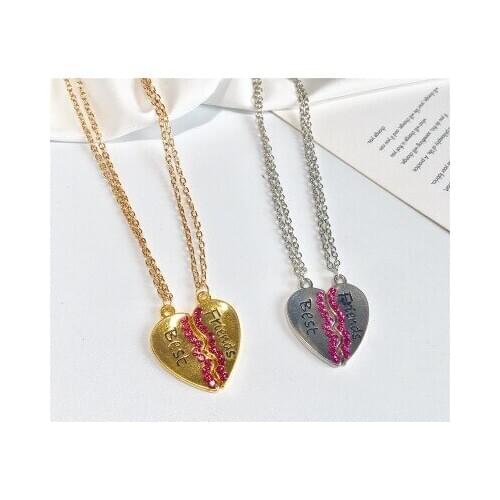 Two petal rhinestone best friends necklace For Women girl Accessories jewelry wholesale