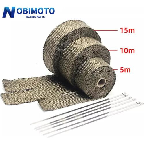 5cm*5M/10M/15M Motorcycle Exhaust Heat Shield Thermal Exhaust Tape Fiberglass Heat Wrap Pipe Heat Insulation with Stainless Ties