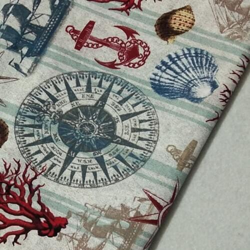 100% Plain Cotton viaPhil Sailing Ship Coral Shell Box Printed Fabric Candy Fabric Patchwork Cloth Dress Home Decor