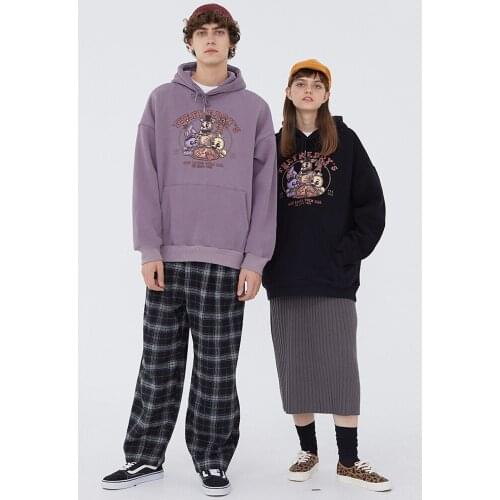 Harajuku Hip Hop Retro Cartoon Print Hoodie Pullover Men Women Fashion Streetwear Winter Plus Velvet Loose Hooded Sweatshirt Top