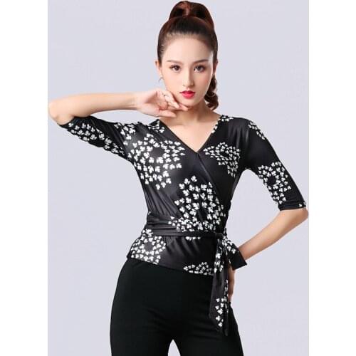 Leopard Print Latin Dance Tops New Adult Female Half Sleeved Practice Clothes Women Ballroom Dance Stage Performance Costumes