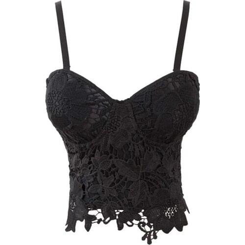 Paded Cup Corset Shapewear Crop Tops Sexy Black White Lace Floral Bustier Spaghetti Adjustable Shoulder Straps Corselet Outwear