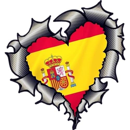 15*14cm 1 Pcs Ripped Torn Metal Heart Carbon Fibre with Spain Spanish Flag Motif External Car Sticker Decal for Suzuki Stickers