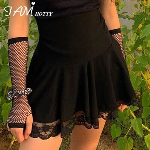 High Waist Lace Black Pleated Gothic Skirt Women Girls Vintage Soft Clubwear Party Korean Style Fashion Streetwear 90s Iamhotty
