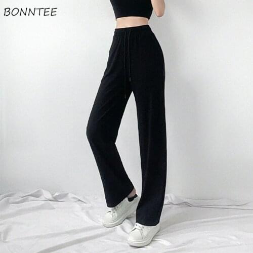 Women Pants Soft Smooth Leisure Korean Style Female Simple Solid New Comfortable Popular Summer All-match Stretchy Fit Pockets