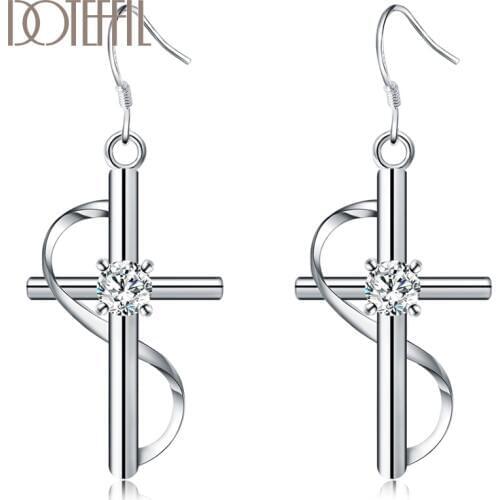 DOTEFFIL 925 Sterling Silver Cross Zircon Drop Earrings For Women Best Gift Wedding Engagement Jewelry