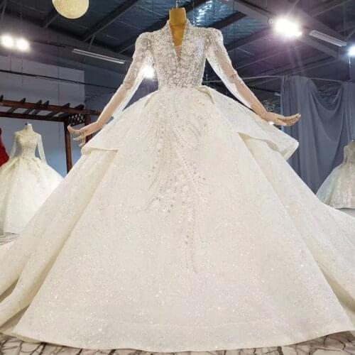 Stunning Real Work Wedding Dress 2021 Robe De Soiree V Neck Long Sleeves Sparkle Bridal Gown