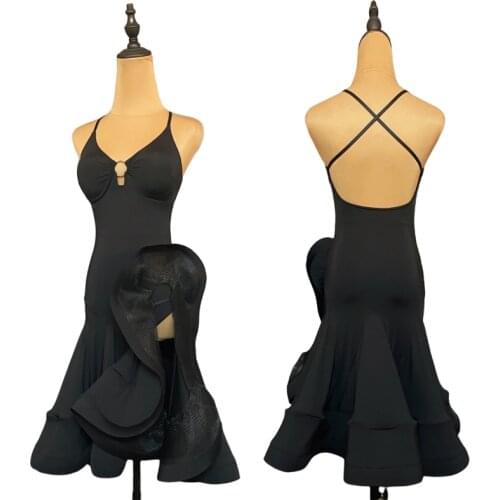 Sexy Latin Dance Dress Women Backless Stage Costume Customized Salsa Clothing Tango Dancewear Black Salsa Dance Outfit JL3367