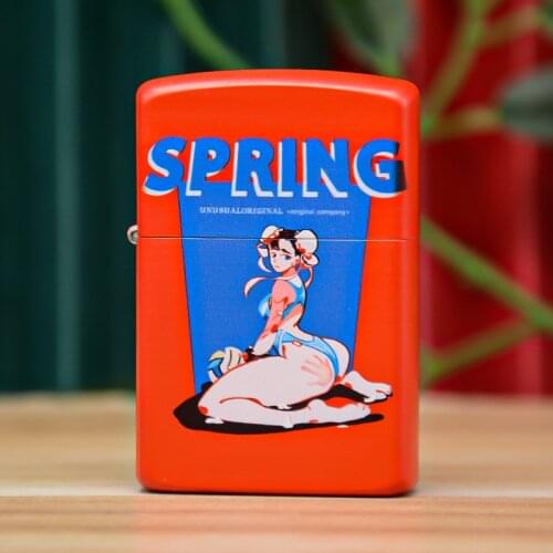ZORRO Street Fighter Animation Personality Creative Genuine Dynamic "Chunli" Pure Copper Painted Kerosene Lighter