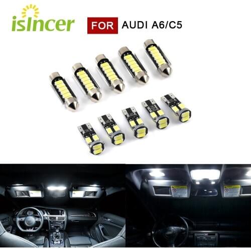 10pcs White Canbus Error Free LED bulb interior dome map indoor Map Boot Lights Kit for Audi A6 C5 1997-2004