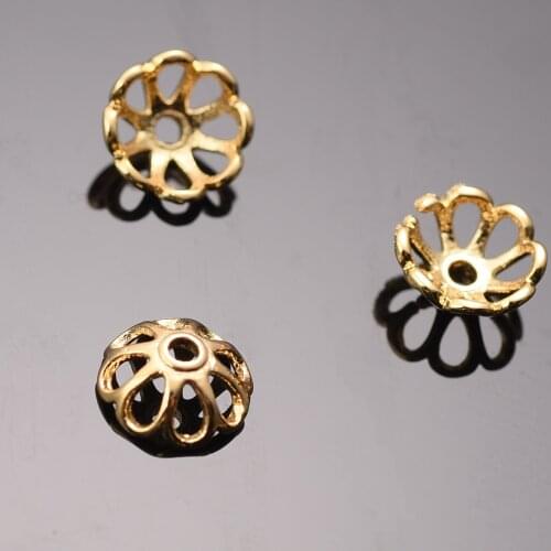 10pcs/Lot Hollow Flower Beads Caps Real Gold Plated Brass Flower Jewelry Accessories for DIY Necklace Earring Women Girls Gift