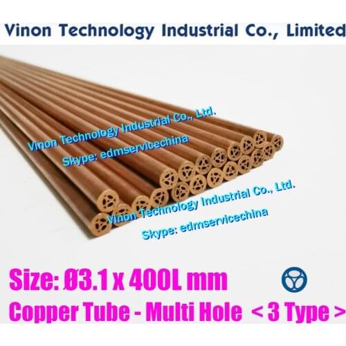 30PCS/LOT 3T type Multi Hole Copper Tube 3.1x400mm EDM Hole Drilling Electrode (Three Channel, 3 Hole) Multi Coreless EDM Copper