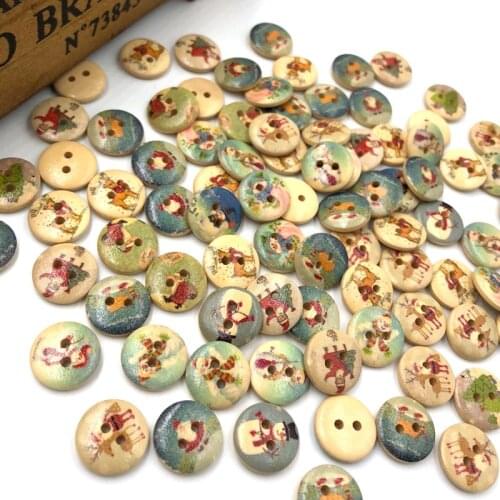 50pcs Mixed Christmas Pattern Wooden Buttons Fit Sewing and Scrapbook 15.0mm WA34