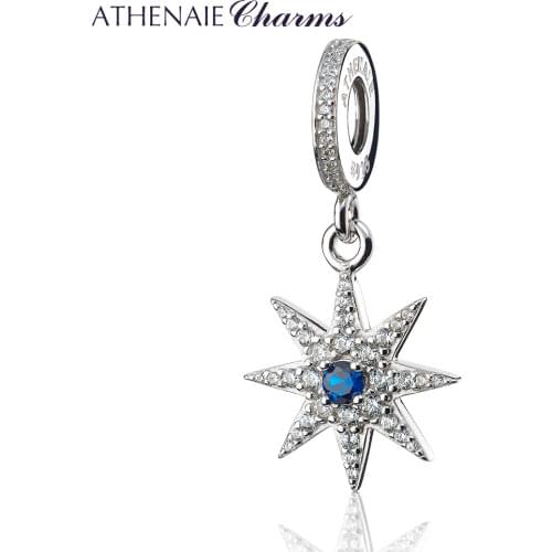 ATHENAIE 925 Silver with Pave Clear CZ Sparkling Firework Pendant Drops Fit All European Bracelets Necklace