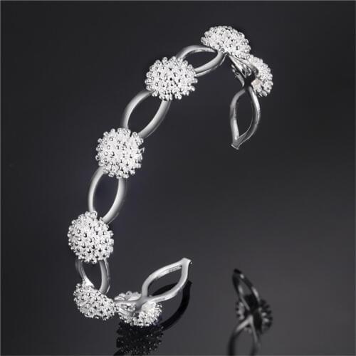Pure Silver 925 Bangles For Women Fire Flower Cuff Bangle & Bracelet Wristband Pulseira Femme Wedding Bridal Jewelry Accessories