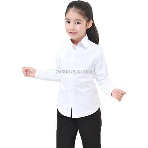 White Blouse Shirts For School Girls Kids High Quality Children Cotton Blouse Wedding Party Blusas Teenage Blouse 5-16Y