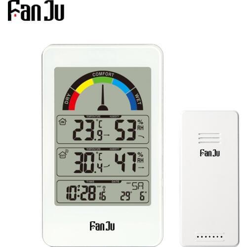 FanJu FJ3356 Digital Thermometer Hygrometer Weather Station Wall Clock Wireless Sensor Alarm Comfort Pointer Display Table Watch