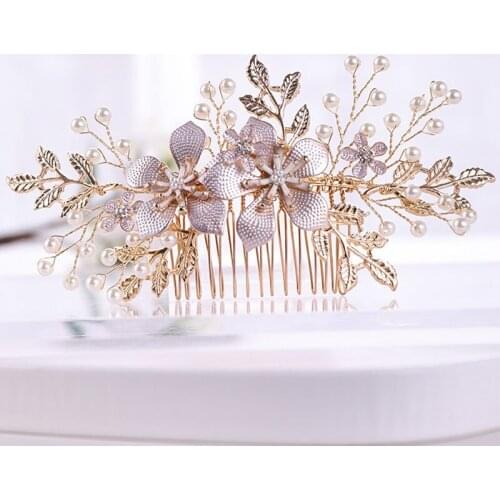 Bride Hair Accessories Hair Comb Silver Plated Handmade Wedding Hair Jewelry Party Crystal Beads HairComb Pearl Tiara EA