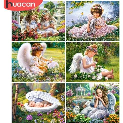 HUACAN Diamond Painting Angel Garden Cross Stitch Kits Embroidery Needlework Sets Diamond Mosaic Portrait Needlework Home Decor