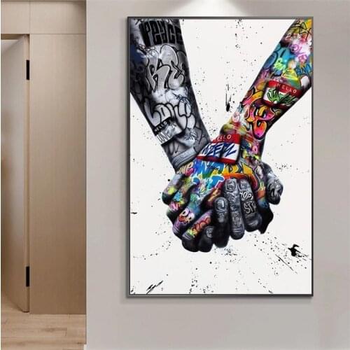 Lovers Holding Hands Graffiti Art Canvas Posters And Prints Abstract Street Art Paintings On the Wall Art Pictures Home Decor