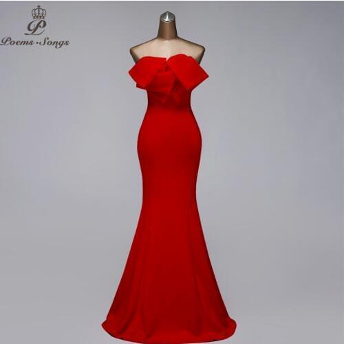 Graceful evening dresses mermaid formal dresses bow style prom dresses sexy evening gown strapless party dresses