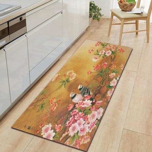 Chinese Style Painting Bird Art Entry Floor Mats Kitchen Carpet Bedroom Non-Slip Doormat Living Room Decoration Household Rug