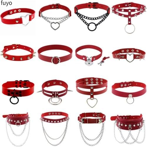 Summer Rivet Vintage Necklace Punk Rock Dark Harajuku Heart Pendants Bondage Harness Leather Collar Choker Necklace for Women