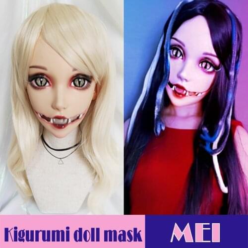 Mei)Female Snake Girl Resin Half Head Kigurumi Mask With BJD Eyes Cosplay Japanese Anime Role Lolita Mask Crossdress Doll
