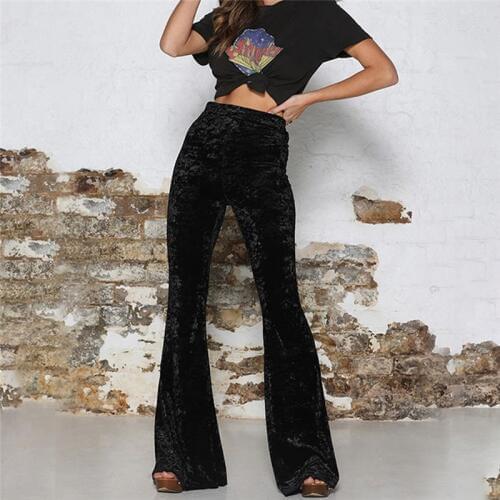 Trendy Women clothes High Waist Velvet Ladies Stretch Wide Leg Pants solid casual loose Polyester Trousers one pieces